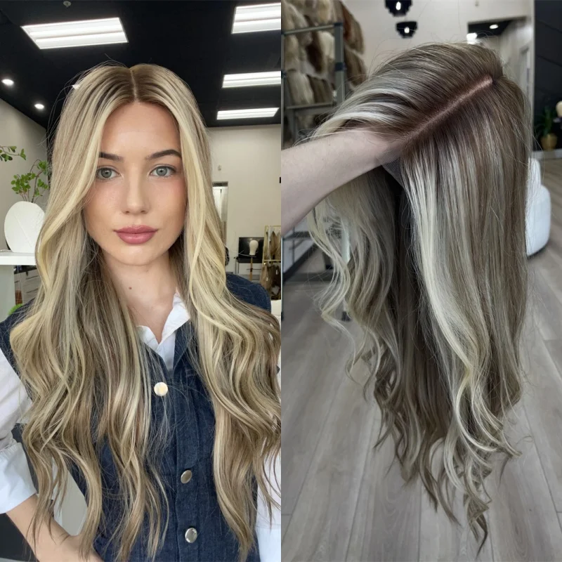 

Парик для вечеринки Ombre Пепельно-русый Коричневый Синтетический парик фронта шнурка Топ Швейцарский HD Прозрачный кружевной 28-дюймовый мягкий длинный волнистый парик 150% Плотность