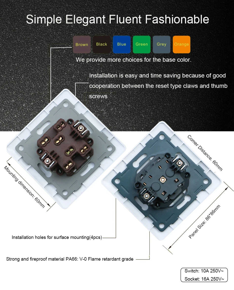 Enchufes de la UE e interruptores de botón con LED, caja libre DIY, marco negro cepillado de Metal, toma de corriente de TV, carga USB, 16A