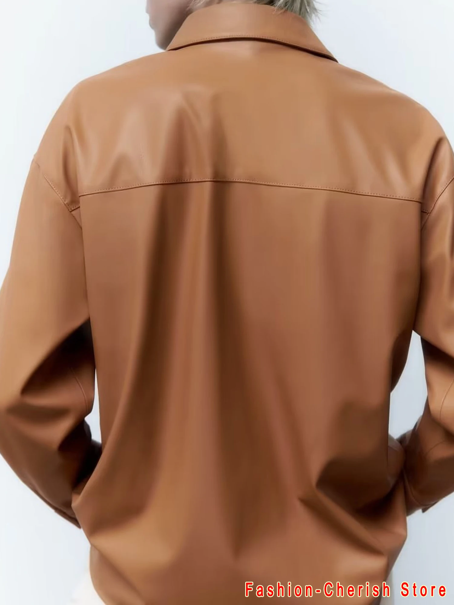 Nuove camicette in pelle PU oversize da donna chic 2023 primavera autunno cappotto Basic in ecopelle nera giacca da motociclista con colletto rovesciato