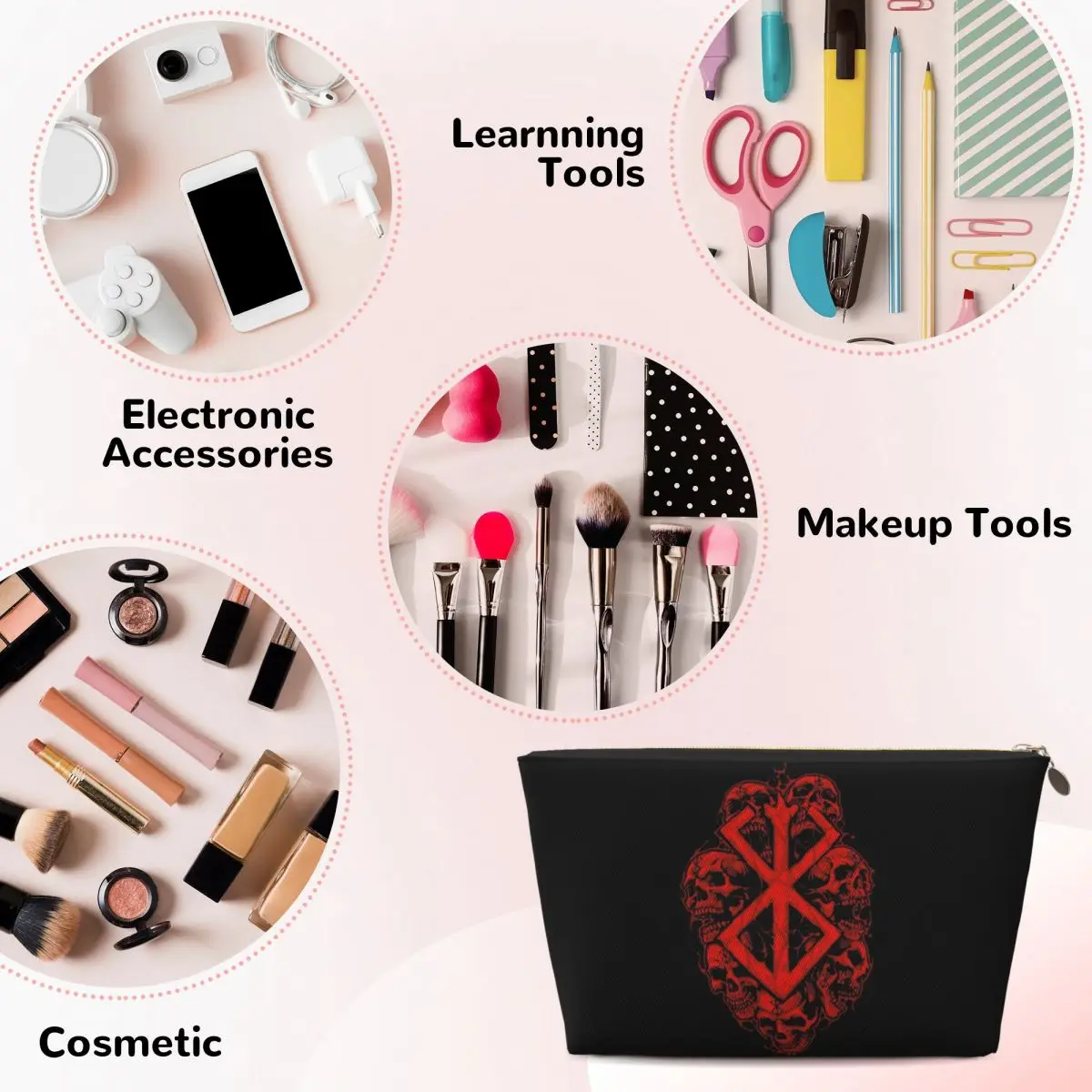 أنيمي Berserks 14 حقيبة مستحضرات التجميل النسائية السفر ماكياج المنظم الحقيبة أدوات الزينة تخزين Dopp عدة