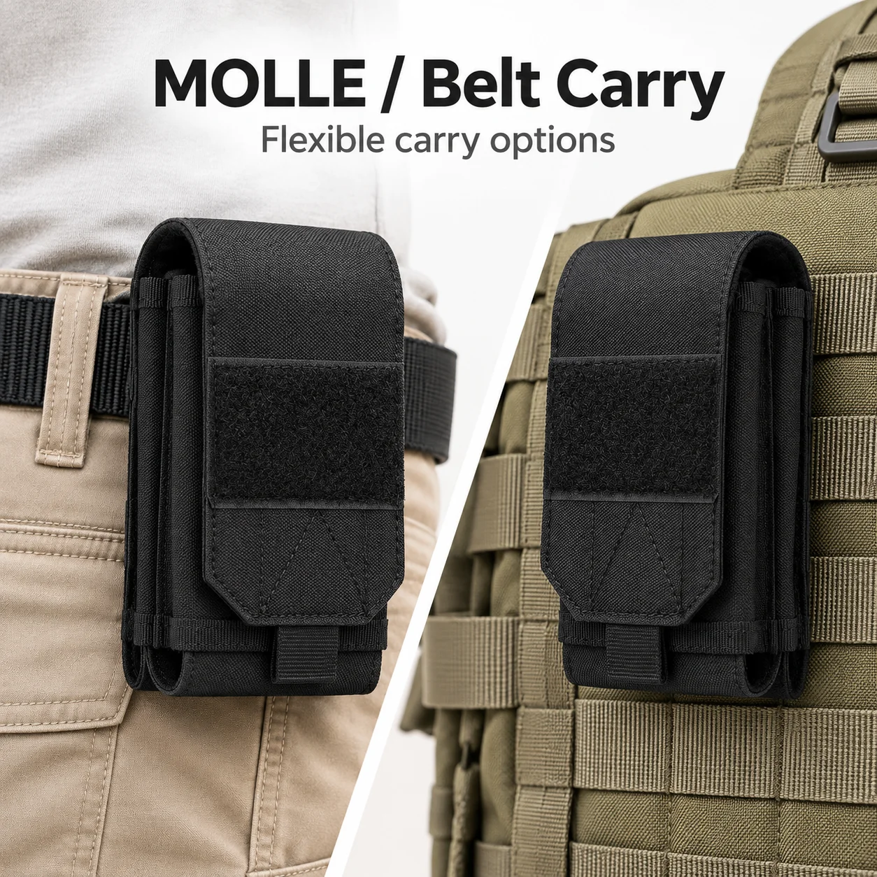 Adjustable MOLLE Phone Pouch Oxford Cloth Dual Compartment Hook Loop Closure Belt Mount for Outdoor Travel Camping Daily Carry