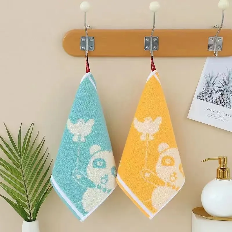 Face wash, square towel, cotton small towel, children's cartoon hanging hand towel absorbs water, and is not easy to shed