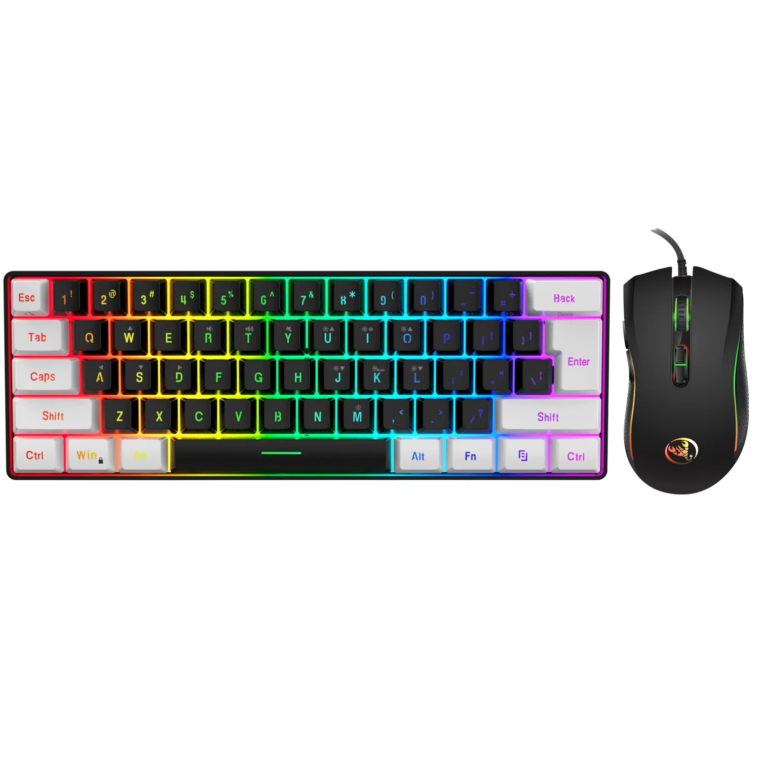 61keys Wired White Black Keyboard RGB Gaming Mouse Office Kit Backlight Keyboard and Mouse Combos for PUBG Gamer