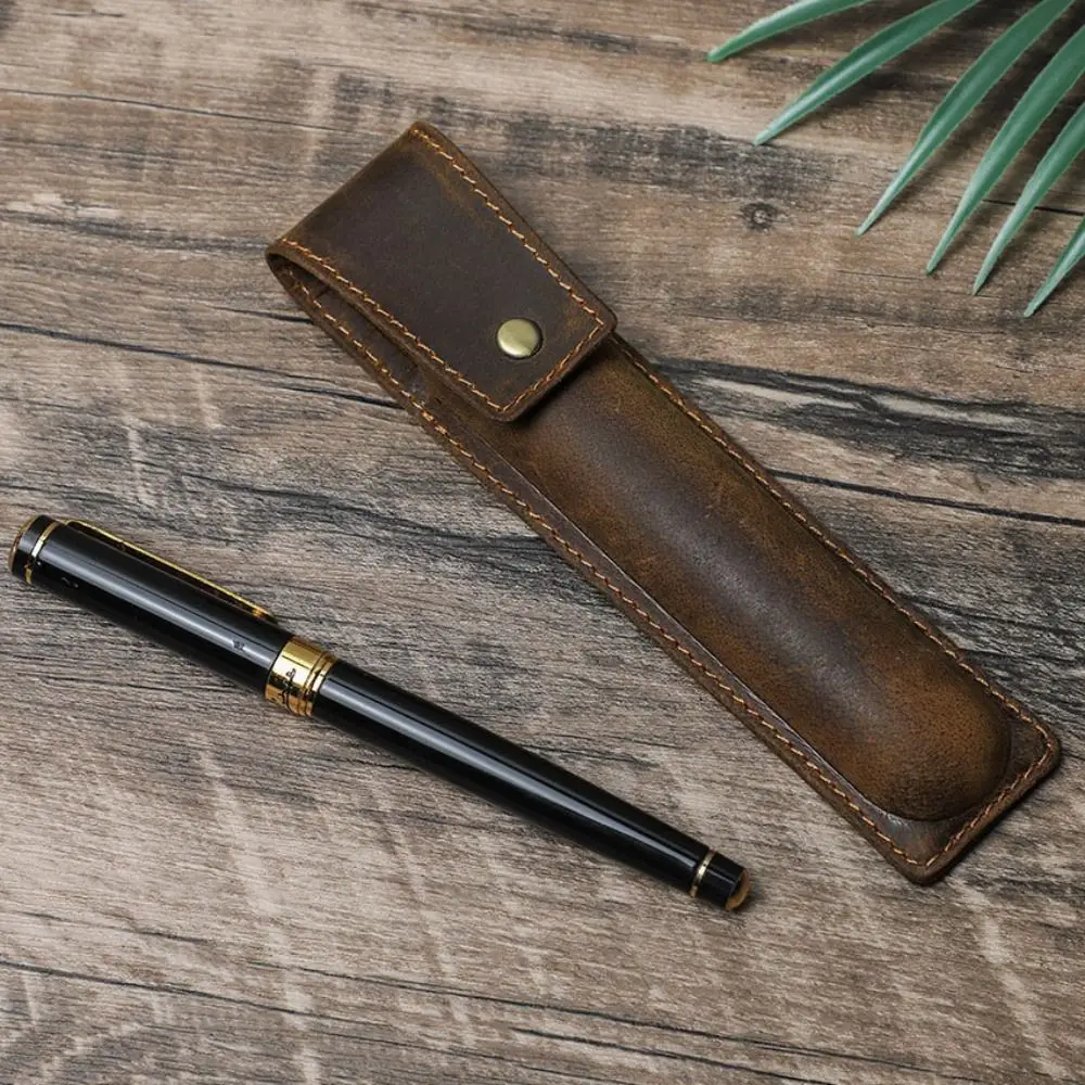 

Portable Large Capacity Pen Pencil Case Handmade Vintage Pen Pouch Holder Durable Leather Desktop Organizer School
