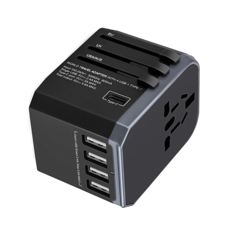 Enchufe conversión Global multifuncional, adaptador viaje pequeño 8 orificios, equipado con 4 interfaces USB y 1 puerto