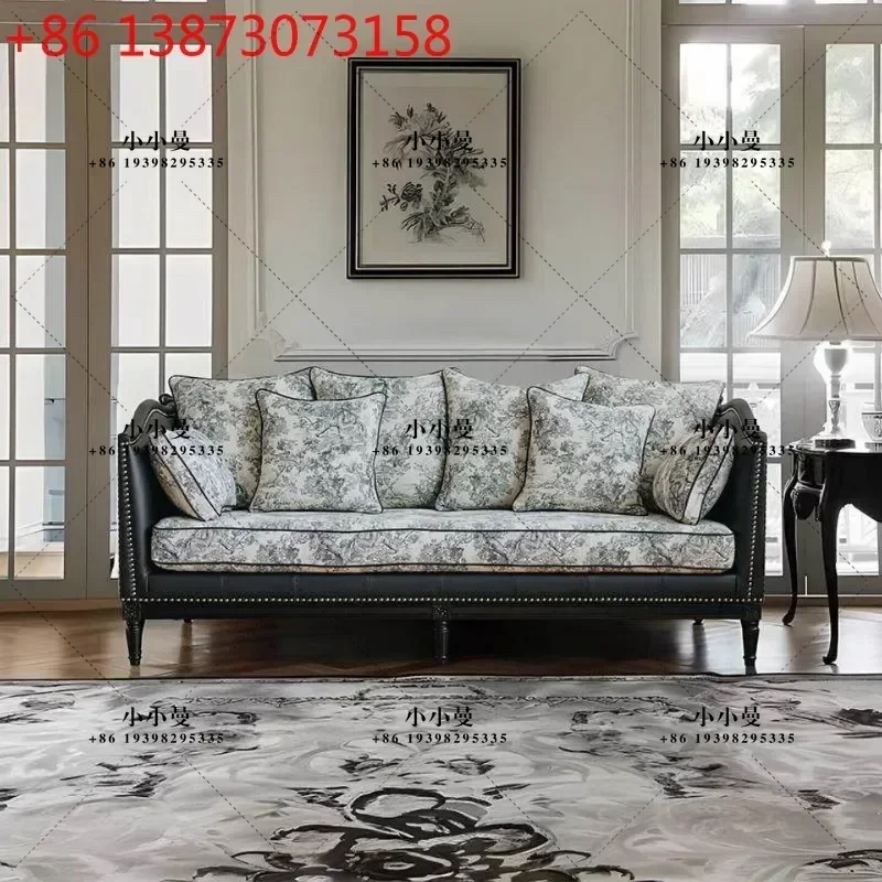 American light luxury leather art three-person living room small apartment modern simple straight row sofa