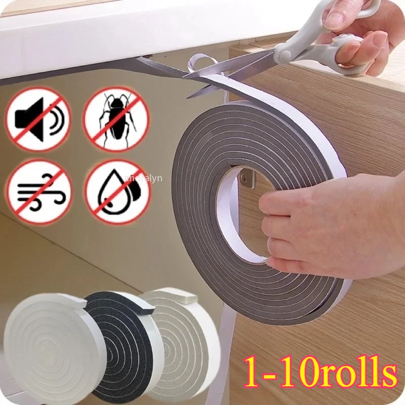1-10pcs PU Sponge Foam Seal Strip Tape Adhesive Anti Collision Soundproof Weather Stripping for Door Window Furniture Protection