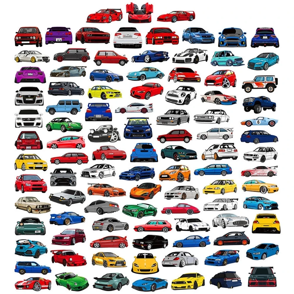 

10/30/50/100pcs Classic Cartoon JDM Racing Car Stickers Cool Waterproof Decal DIY Helmet Diary Phone Laptop PVC Graffiti Sticker