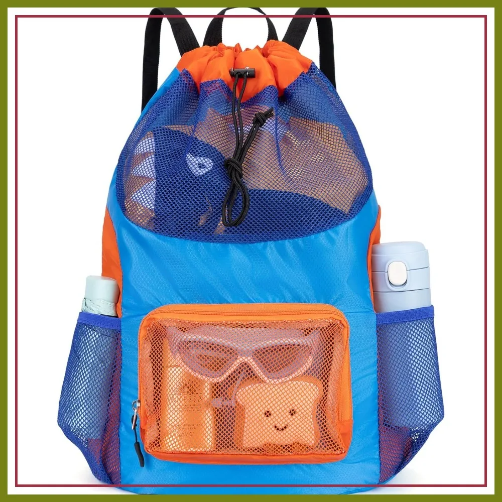 

Mesh Beach Backpack for Boys Lightweight Drawstring Swim Bag Pool Sports Gym String Bag Blue
