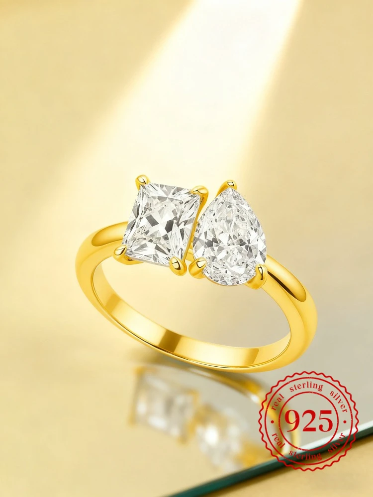 

925 Sterling Silver Classic WaterDrop Square Zircon Ring For Women Engagement Wedding Luxury High Quality Fine Jewelry
