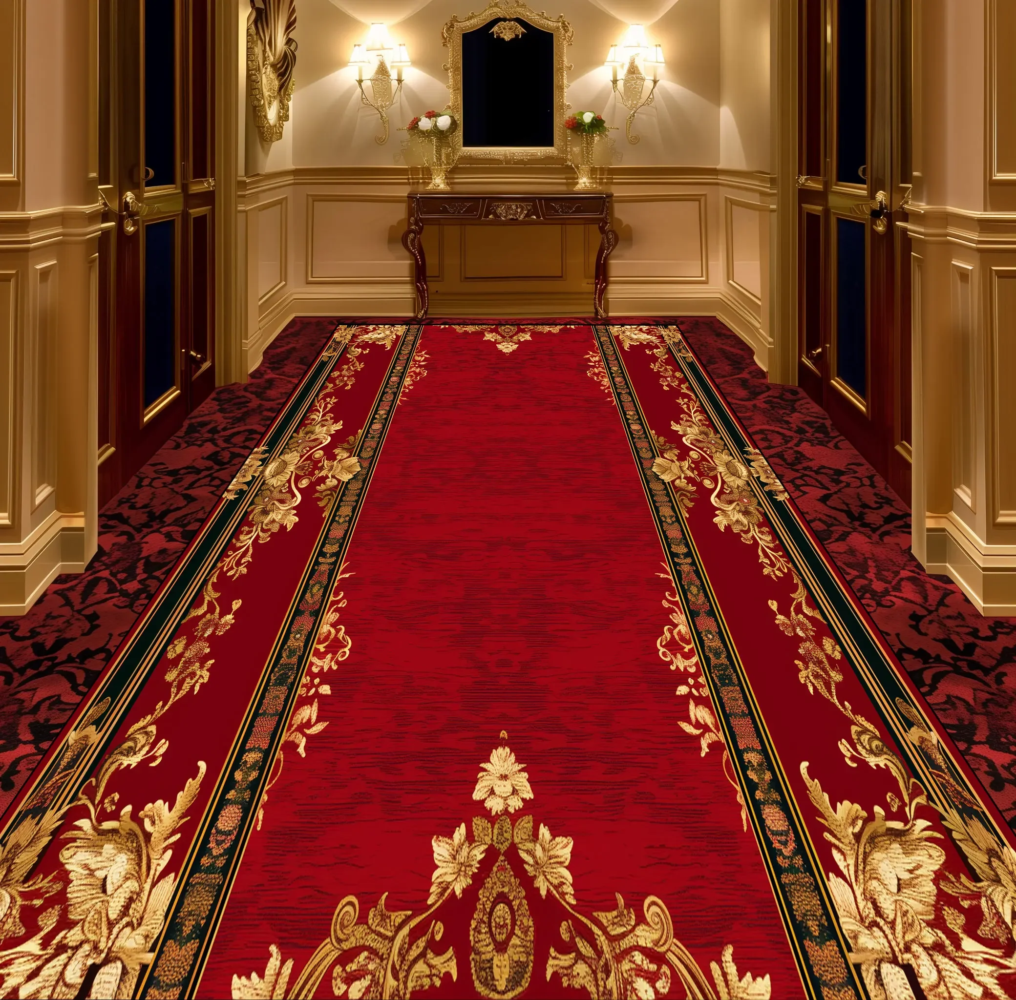 Luxury Red Carpet Large Living Room Vintage Inlaid with Gold Decoration Parlor Sofa Side Mat Non-slip Rugs for Bedroom Washable