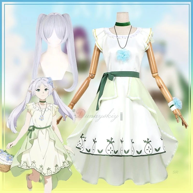 

Anime Frieren: Beyond Journey's End Frieren Cosplay 코스프레 Magician Dress Elf Ear Halloween Party Cosplay Wig for Women Girls