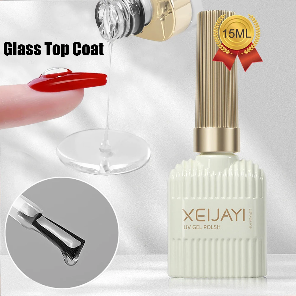 Smalto per unghie in gel con top coat in vetro da 15 ml Super Shine Strato sigillante trasparente Smalto per gel per unghie Top coat in gomma a lunga durata UV/LED NailGEL
