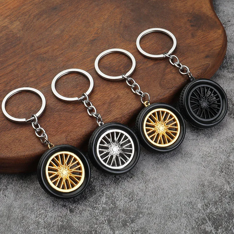 New PVC Soft Rubber Simulation Mini Car Tire Keychain Creative Car Wheel  Hub Pendent for Men\'s Car Keys Backpack Keyring