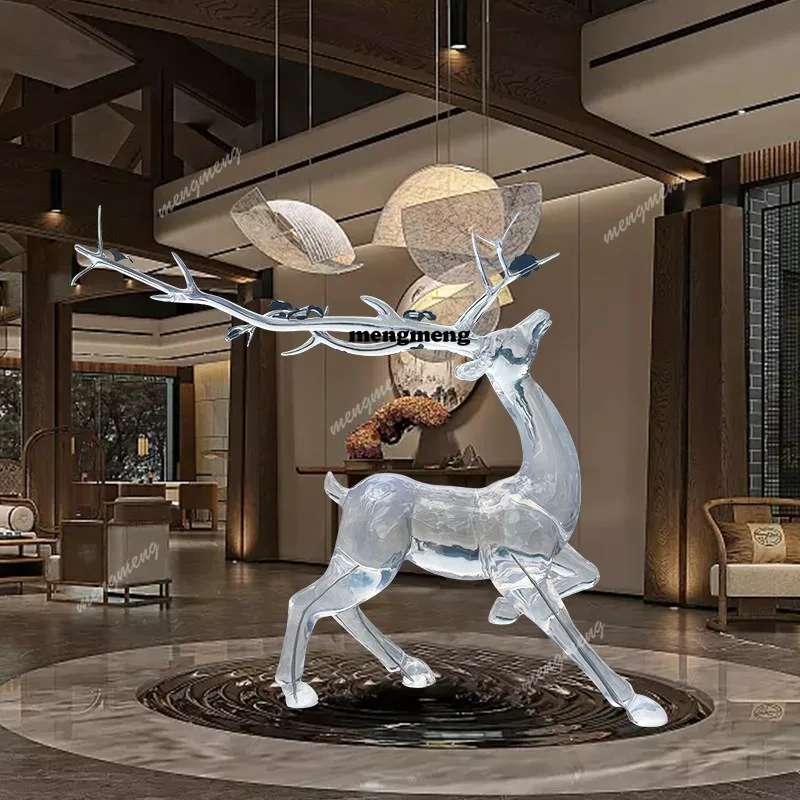 

Transparent resin sika deer ornament hotel shopping mall living room lucky elk large floor sculpture