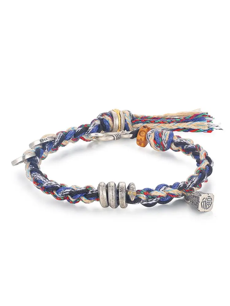 UMQ Original Design Satisfied Carrying Strap Men and Women Retro Hand-Woven Lucky 925 Silver Bracelet