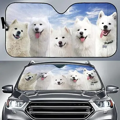 Samoyed dog car sunshade gift car windshield sunshade for uv sun protection