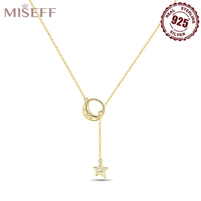 

MISEFF New 925 Sterling Silver Exquisite Golden Star Moon Y Shape Necklace Pendant Birthday Women Gift Silver Jewelry 2025