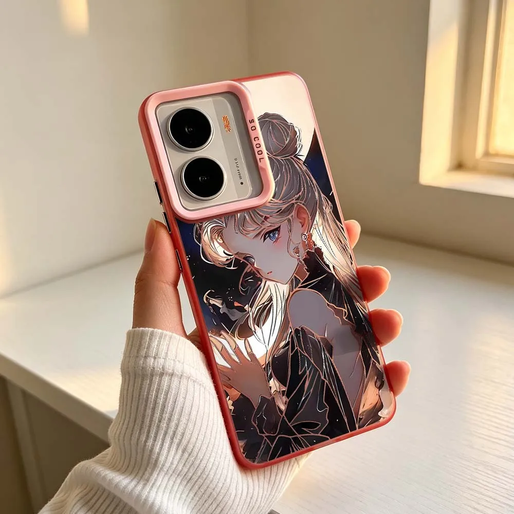 Girl Anime M-Moons For Realme 14X 14 13 12X 12 11X 11 10 9i C67 C75 V60 70 C25Y Pro Colored Silver Phone Case Cover