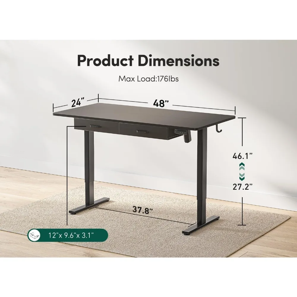 مكتب كهربائي قائم بدرج مزدوج ، ارتفاع قابل للتعديل ، مكتب منزلي مع لصق T ، 48 × 24 بوصة