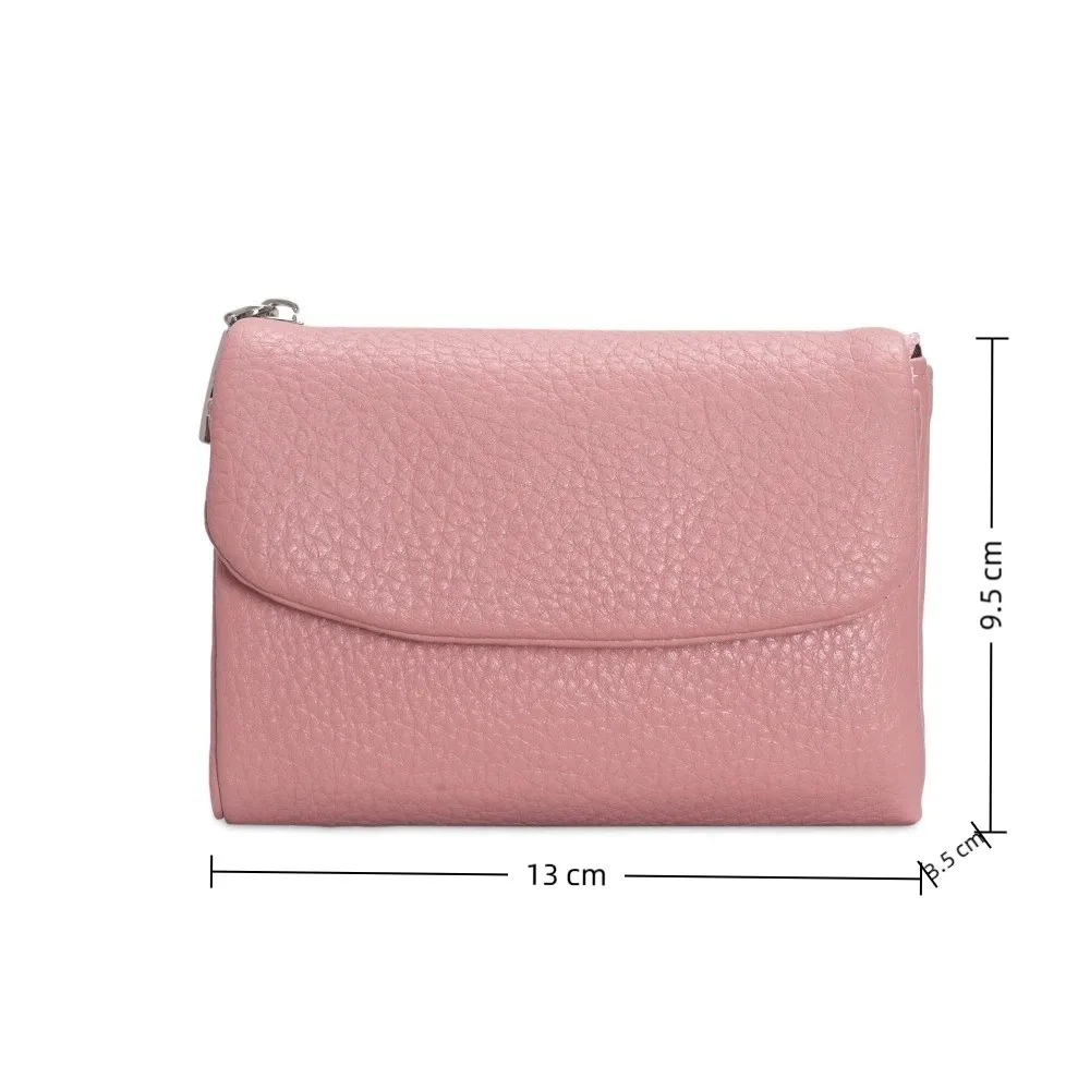 محافظ قصيرة بسحاب أنيقة بلون سادة وسعة كبيرة ومحفظة للعملات المعدنية وحامل بطاقات من الجلد الناعم للنساء #6