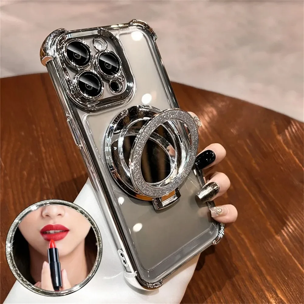 Glitter Makeup Mirror Holder Case For For Samsung Galaxy A55 A15 A54 A14 A35 A12 A05 A34 A52 A52S A03 A32 A53 A23 A05S A22 A73