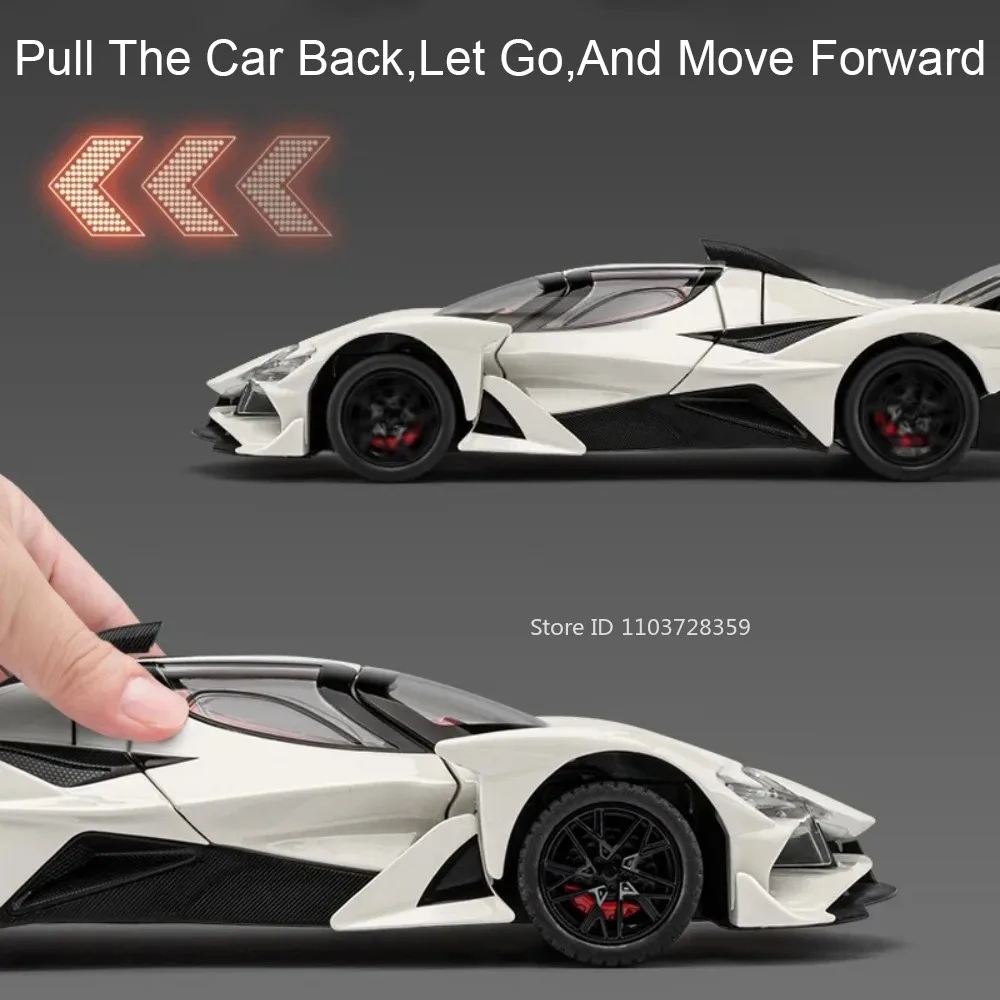 1:24 Scale Apollo EVO Toy Model Sports Cars Alloy Diecast IE Supercars Pull Back Doors Opened Sound Light Ornament Car Toys Gift