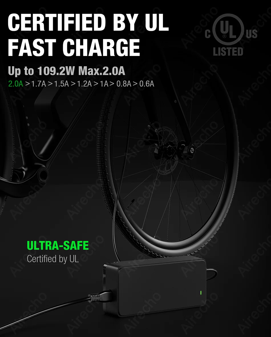 شاحن 54.6 فولت 2 أمبير لبطارية ليثيوم 48 فولت شاحن الدراجة الإلكترونية مع موصل تيار مستمر 5.5 × 2.1 ملم-محول طاقة لـ Lectric XP 1.0/2.0/3.0