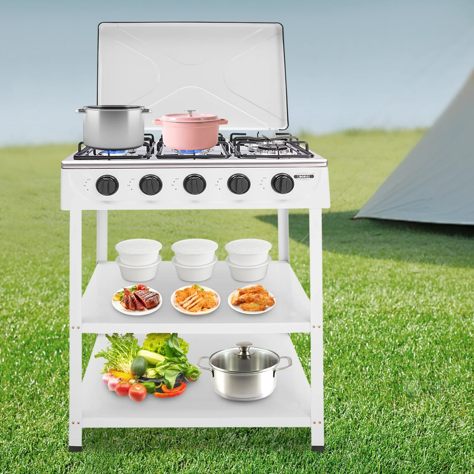 

Easy-Clean Smooth Surface Gas Stove Removable Bracket&Non-Burr Edges Easy Installation For Camping/RV Travel/Outdoor Cooking