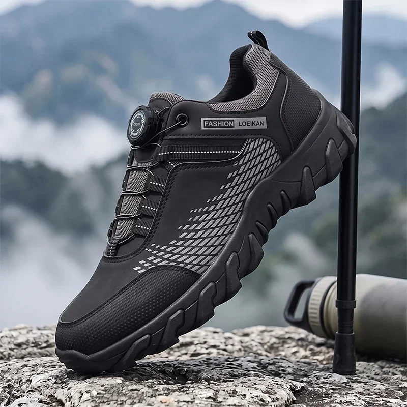 Herren-Wanderschuhe mit Drehverschluss, atmungsaktive Trekking-Sneaker aus Mesh-Material, rutschfeste Outdoor-Schuhe für Berg- und Wanderwege. – Detail 5