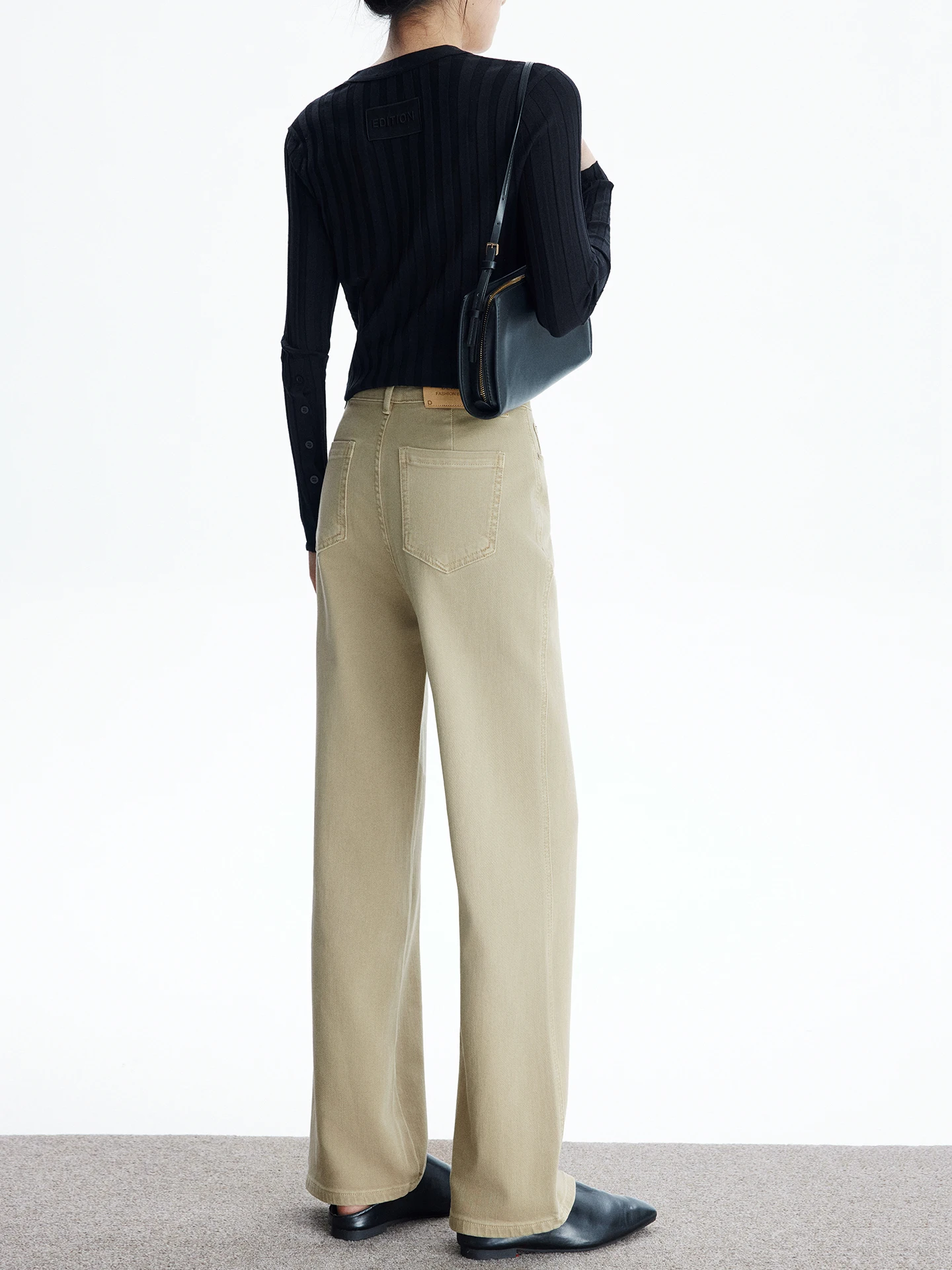 

Женские джинсы прямого кроя с высокой талией цвета хаки, эластичные в четырех направлениях, длинные брюки, новая весенняя модель из хлопкового эластичного денима