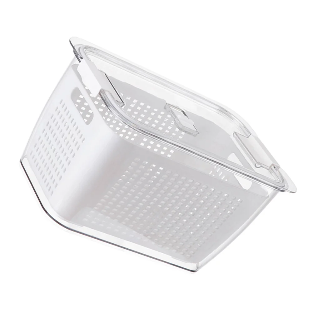 

1pc Drain Basket PET Material Dustproof Kitchen Container Food Organizer 2 Sizes Storage Container Preservation Box Refrigerator