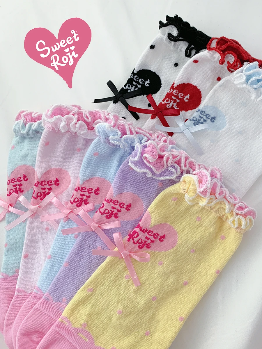 Original Polka Dot Love Lolita Socks Cotton Bow Socks Lolita Japanese Harajuku Cute