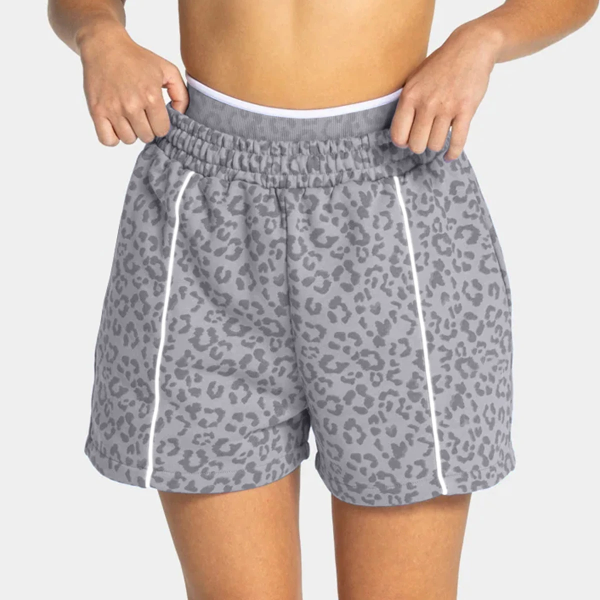Damen-Shorts mit Leopardenmuster, dreiteilig, hochelastisch, schmal geschnitten, lässige kurze Hose, modische Streetwear, für den täglichen Gebrauch, Jogging, Sport, Workout, Bott