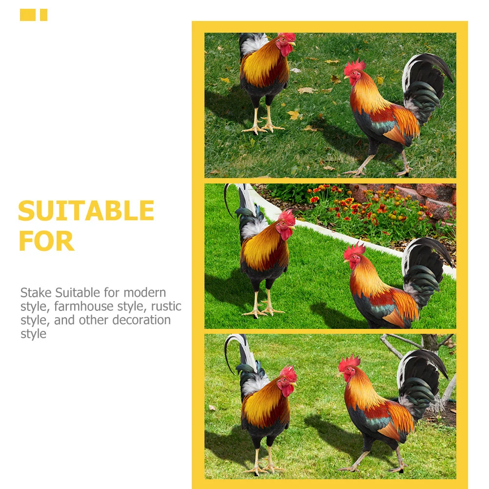 2 Pcs Rooster Garden Decoration Inserted Patio Stake Adornment Yard Scene Layout Signage Metal