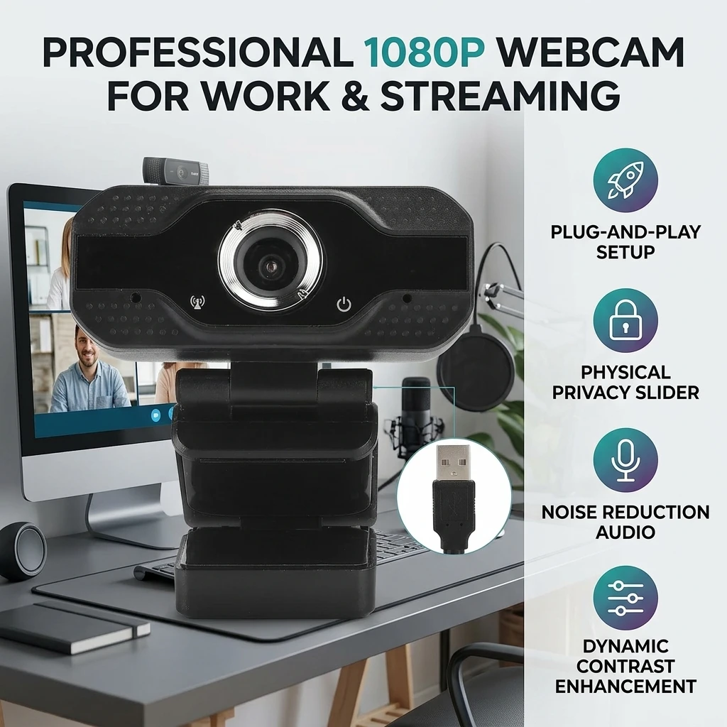 Portable Webcam Computer Camera 1080P Desktop Computer Camera USB Online Class Webcam with Microphone USB Camera Drive PC Webcam