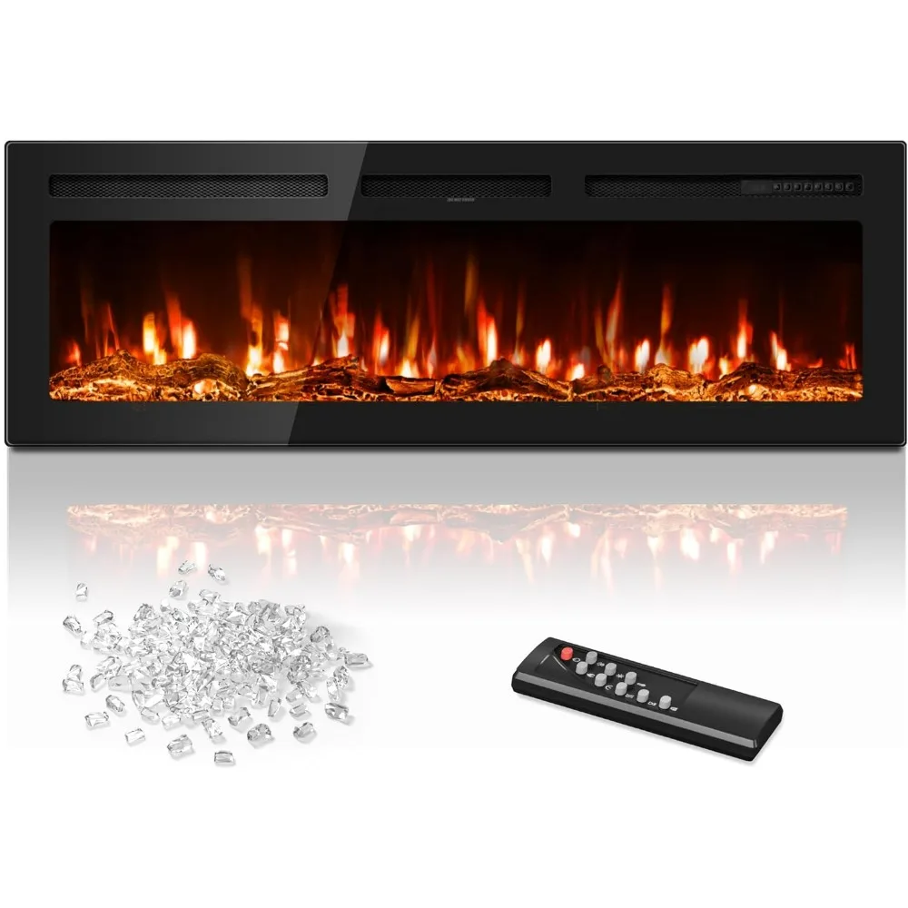 

60 inch Electric Fireplace, 1500/750W Fireplace Heater (60-99°F Thermostat) with 12 Adjustable Color, Timer, Log and Crystal