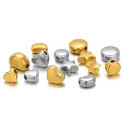 10Pcs Stainless Steel Gold Color Star Heart Spacer Beads for Bracelet Findings Necklace Earrings Making DIY Jewelry Accessories