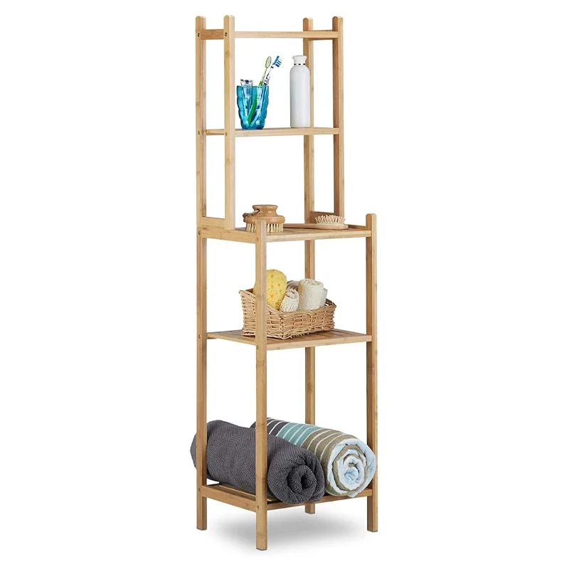 

Kitchen Hallway Bathroom Organizer Shelf Rack 5 Tiers Bamboo Shelf