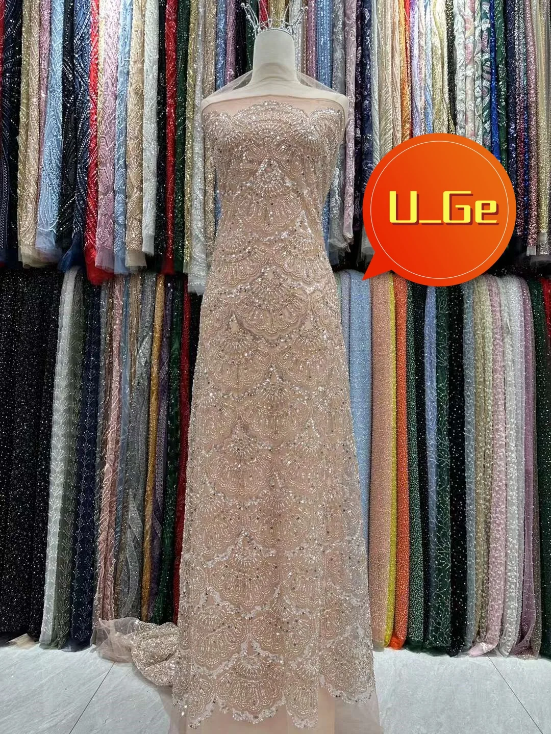 2024 Latest Delicate Elegant Best Quality Soft Embroidered Heavior Beaded Tube Lace fabric For Wedding Evening Dress U_Ge2998