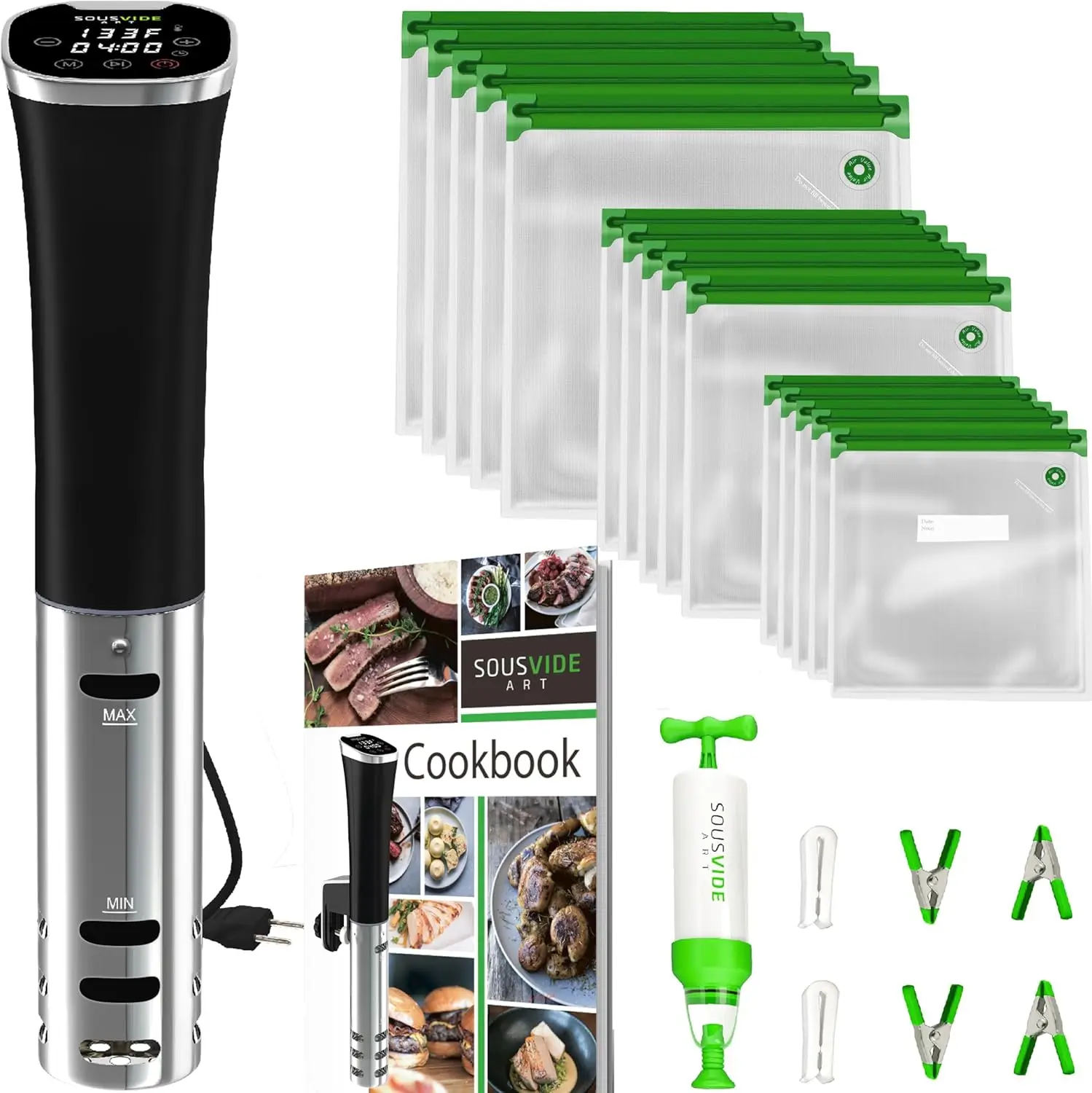 Kit fornello ad immersione Sous Vide - Macchina con timer digitale, controllo della temperatura, 30 sacchetti, pompa per vuoto, regalo per piano cottura per chef