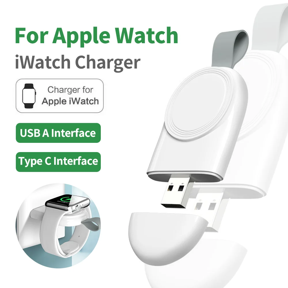 For Apple Watch Magnetic Wireless Fast Charger Portable USB A Type C Cable Convert Mini Charging Pad For iWatch Series 8 7 6 5 4