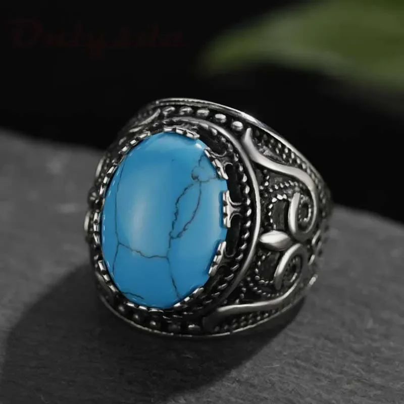 

Dropshipping Hot Sell Blue Stone Ring 316L Stainless Steel Women Mens Fashion Fashion Indian Style Biker Anel Party Gift