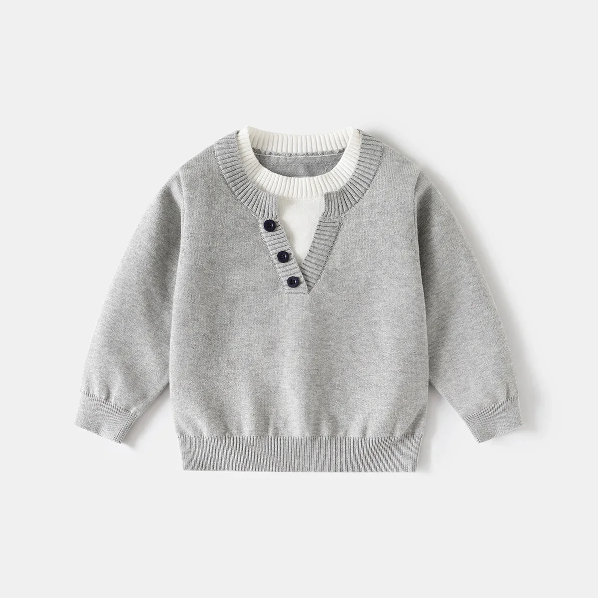 2026 Spring New Kids Fake Two Piece Sweater Warm 2-10Y Boys Knit Top Children Lightweight Layering Undershirt