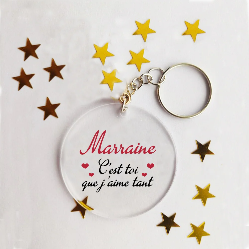 Do You Want To Be My Godmother French Printed Keychain Transparent Key Chain Acrylic Keyring Festive Birthday Gift for Marraine