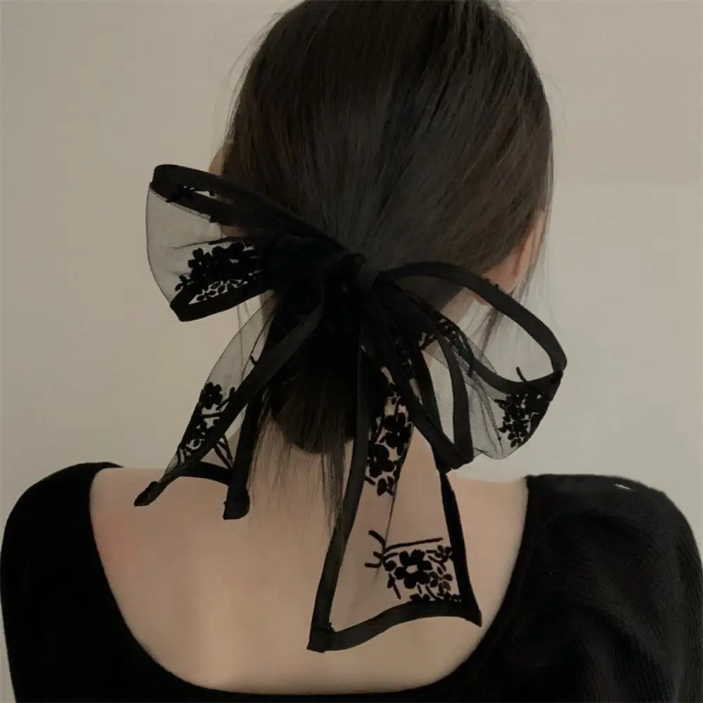New Y2k Flower Lace Neck Strap Sweet Transparent Hair Band Neckerchief Long Ribbon Dressing Decoration Head Scarf