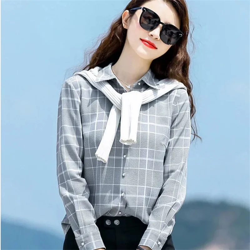 2025 New Plaid Shirt Women's Spring Fashion Coat Temperament Korean Loose Long-Sleeved Jacket Female Blaus Western Style Top