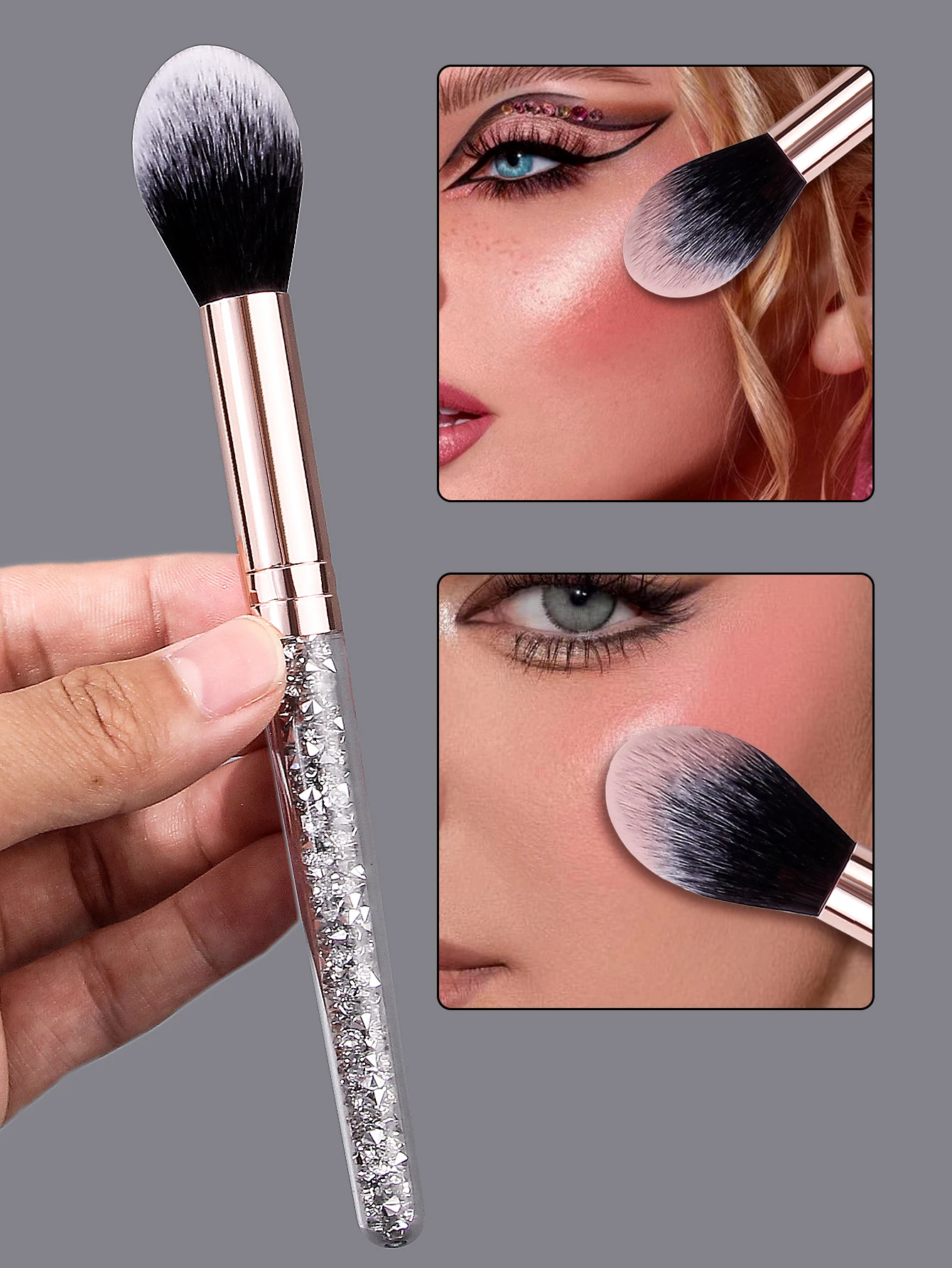 Alto nivel de apariencia, exquisito pincel de maquillaje con mango de diamante, cabezal de cepillo de cerdas suaves de llama, pincel para colorete, pincel de alto brillo