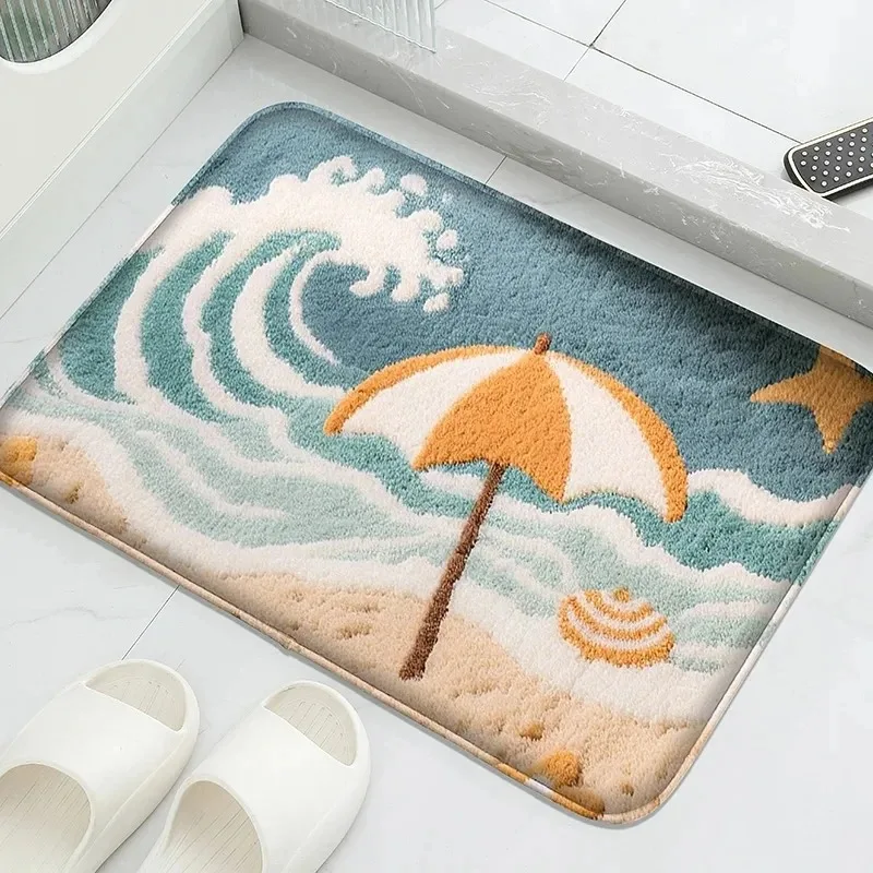 Ocean Themed Bathroom Floor Mat Toilet Water Absorbing Foot Carpet Mat Bathroom Door Mats Machine Washable Door Mat