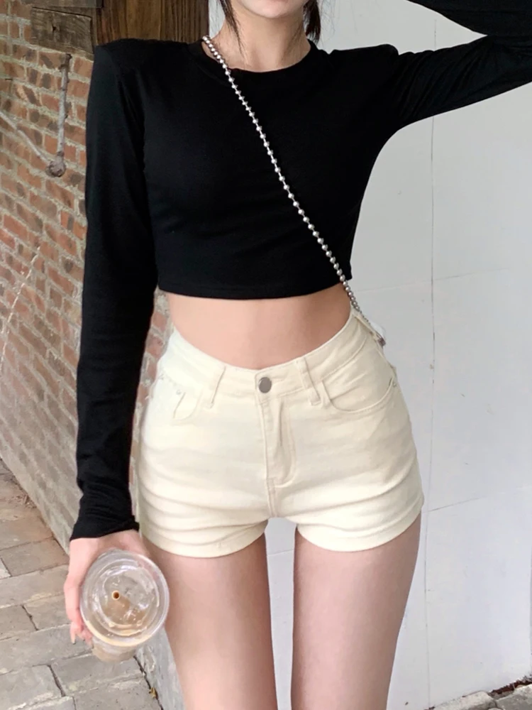 White Denim Short Shorts Women's Summer Hot Girl Bodycon Ultra-Short Tightening Straight Leg Jeans Commute Style Washed Natur...